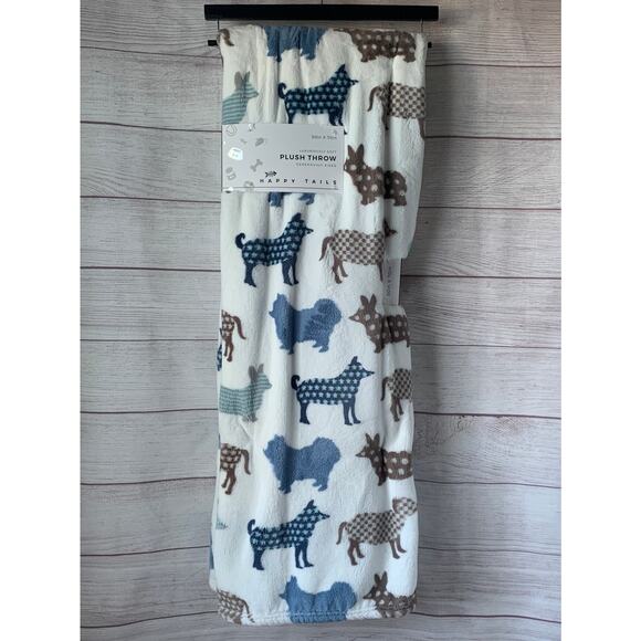 Happy Tails Plush Throw Blanket Dog Puppy Pattern 50x70" - Picture 1 of 10